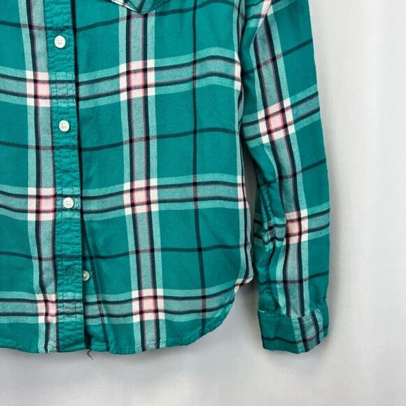 Perfect Shirt Womens Button Front Multicolor Plaid Long Sleeve Pockets Rayon XS - Picture 8 of 10